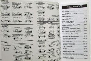 1999 DaimlerChrysler Service & Parts Data Handbook Dodge Chrysler Plymouth Jeep
