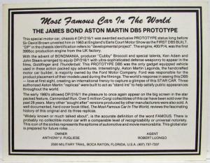 1964 Aston Martin DB5 Prototype Prepared for Future Roles Promo Card -James Bond