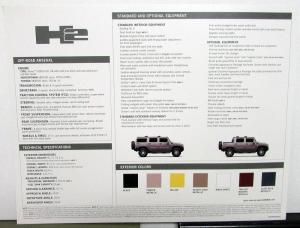 2006 Hummer Dealer Sales Set 5 Data Cards H2 H3 Features & Specifications