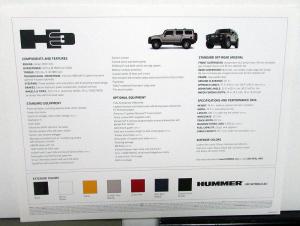 2006 Hummer Dealer Sales Set 5 Data Cards H2 H3 Features & Specifications