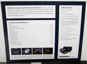 2006 Hummer Dealer Sales Set 5 Data Cards H2 H3 Features & Specifications