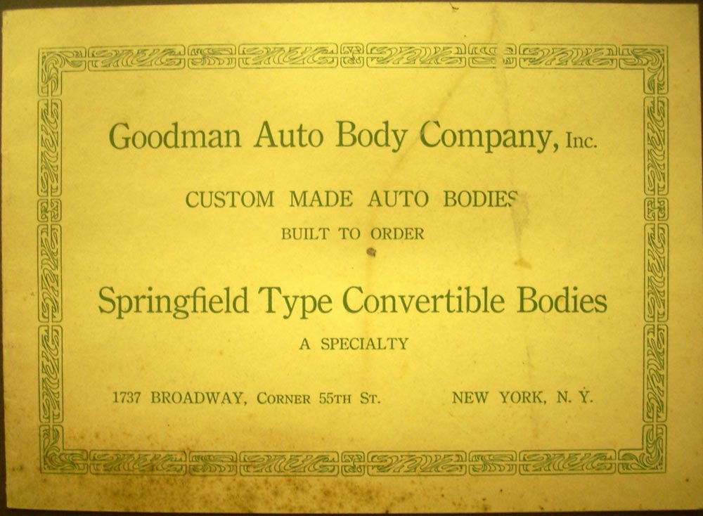 Circa 1920 Goodman Springfield Convertible Auto Bodies Original Sales Brochure