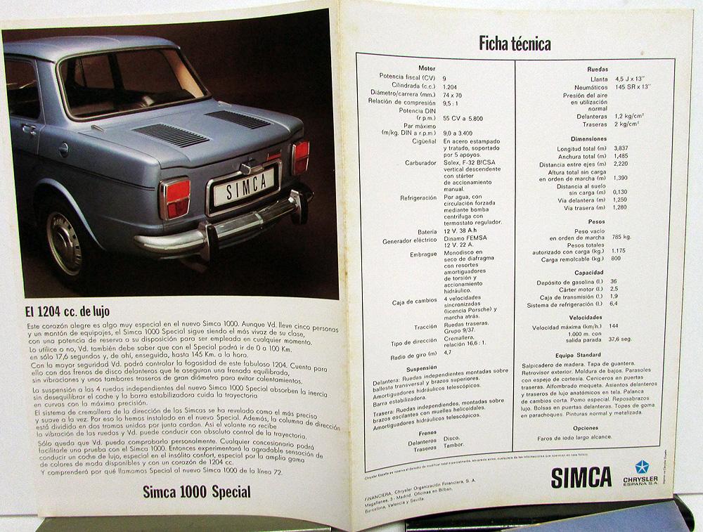 All Simca Models 1972 Simca Dealer Sales Brochures Set Of 4 1000 Automatico Special 1200 ...