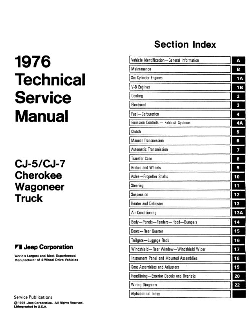 1976 Jeep CJ 5 7 Cherokee Wagoneer Truck Technical Shop Service Manual