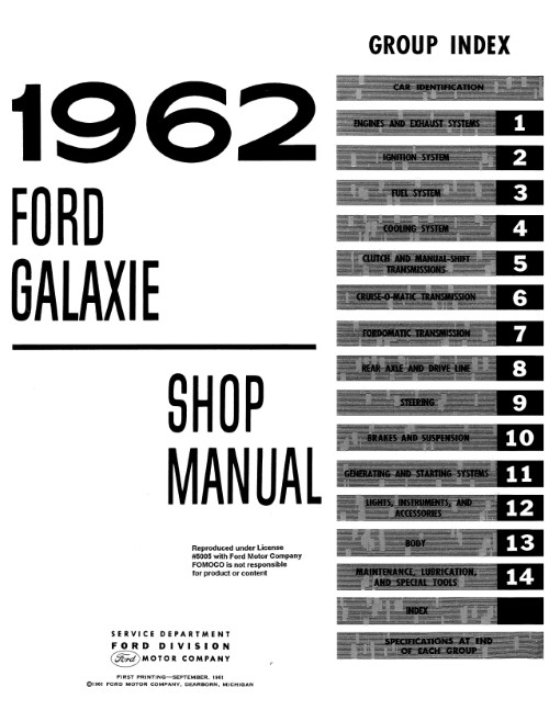 1962 1963 Ford Galaxie 500 Shop Manual