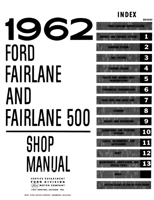 1962 1963 1964 Ford Fairlane Shop Service Manual