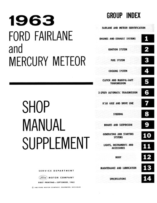 1962 1963 1964 Ford Fairlane Shop Service Manual