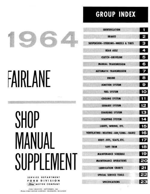 1962 1963 1964 Ford Fairlane Shop Service Manual