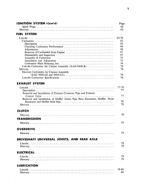 1953 Lincoln / Mercury Body-Chassis Repair & Adjustment Manual Supplement