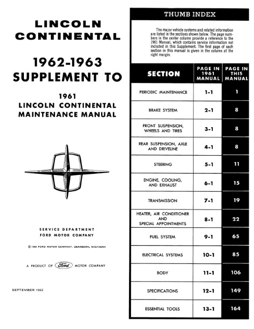 1961 1962 1963 Lincoln Continental Service Maintenance Manual