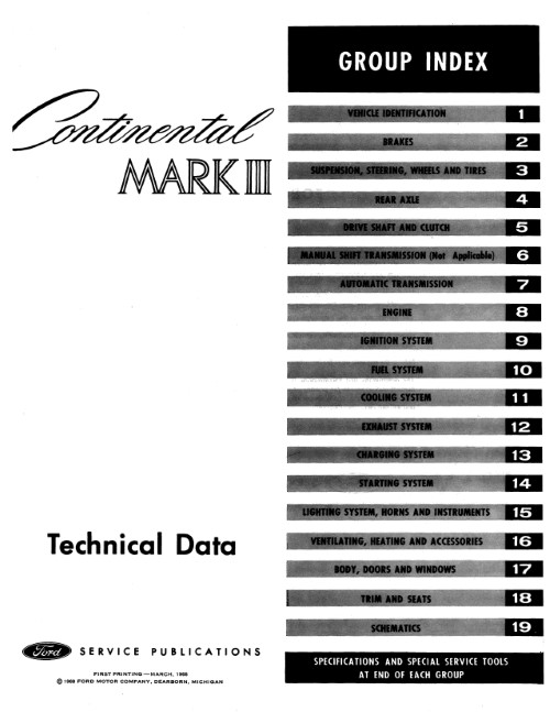 1968 - 1969 Lincoln Continental Mark III Shop Service Manual Repair
