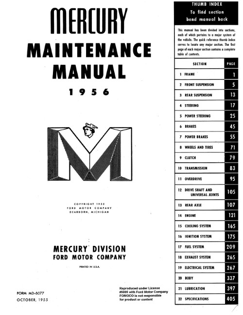 1956 Mercury Maintenance Service Shop Repair Manual Montclair Monterey