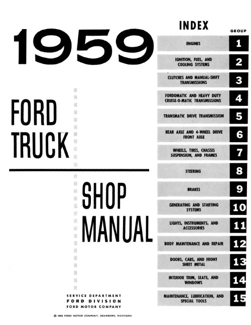 1959 Ford Truck Service Shop Repair Manual Pickup F Series Medium HD