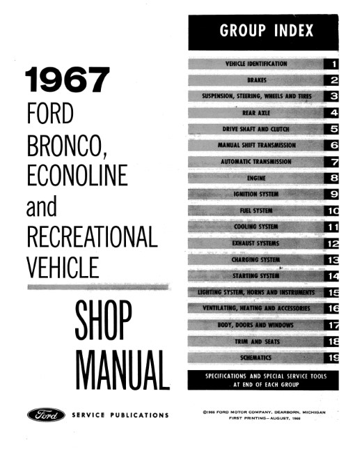 1967 Ford Bronco Econoline Service Shop Repair Manual RV Pickup Van