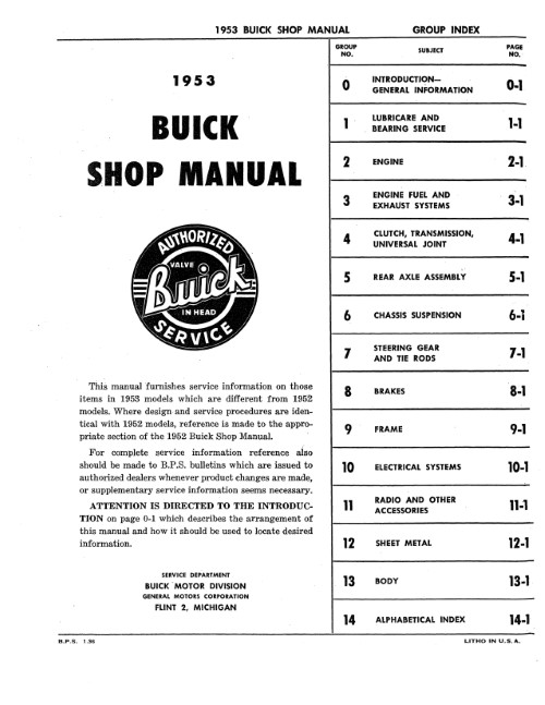 1953 Buick Service Shop Repair Manual Roadmaster Super Special