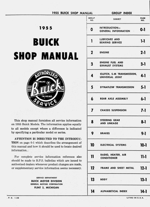 1955 Buick Service Shop Repair Manual Roadmaster Super Special