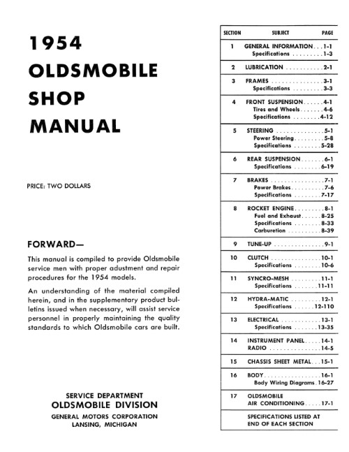 1954 Oldsmobile Service Shop Repair Manual 88 98 Super