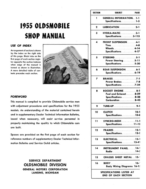 1955 Oldsmobile 88 Super 88 98 Service Shop Manual