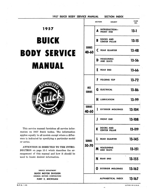 1957 Buick Body Service Shop Repair Manual Roadmaster Super Special