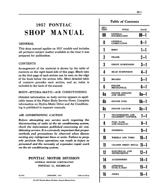 1957 Pontiac Bonneville Chieftain Star Super Chief Safari Wagon Shop Manual