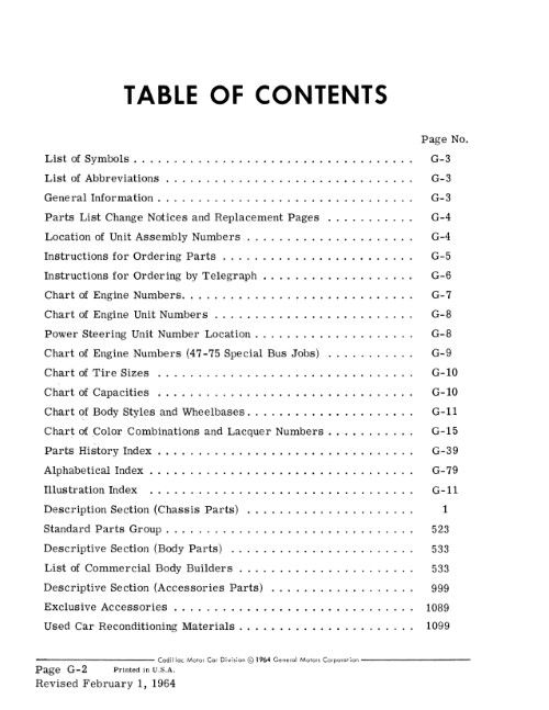 1957 1958 1959 1960 1961 1962 1963 1964 Cadillac Master Parts List Book Manual