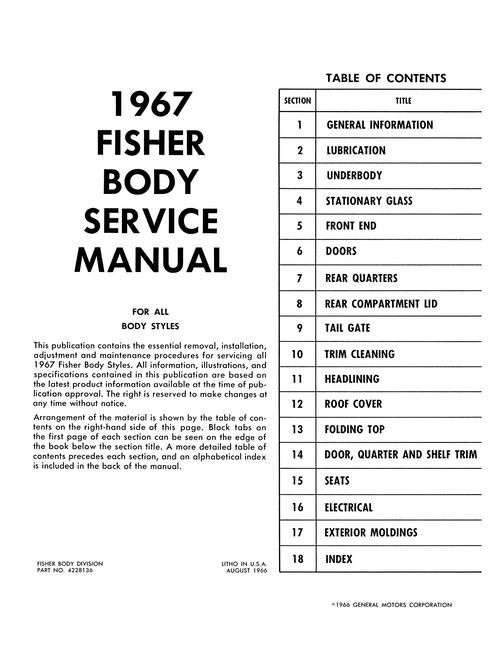 1967 Fisher Body Service Manual GTO Chevrolet Chevelle Pontiac Olds Buick