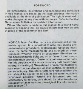 1989 Cadillac Allante Dealer Service Shop Repair Manual