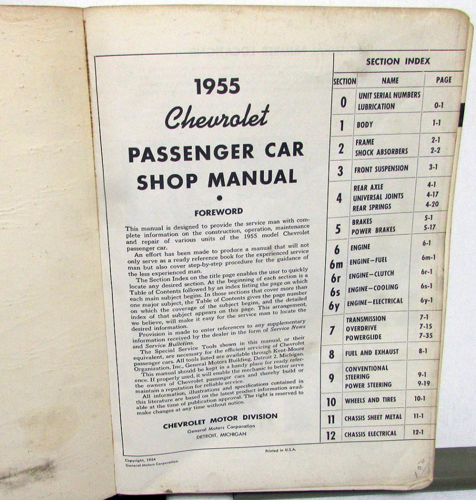 CHEVROLET 1955 Car Shop Manual 55 Chevy 