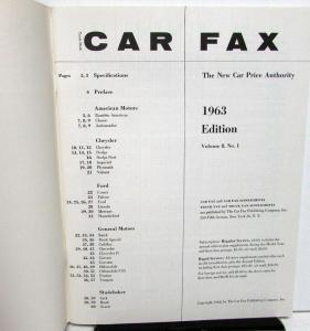 1963 Car Fax New Car Prices Guide Book AMC Chrysler Ford GM Studebaker Orig