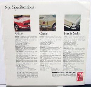 1968 Fiat 850 Dealer Sales Brochure Spider Coupe 2 Door Sedan Features Specs