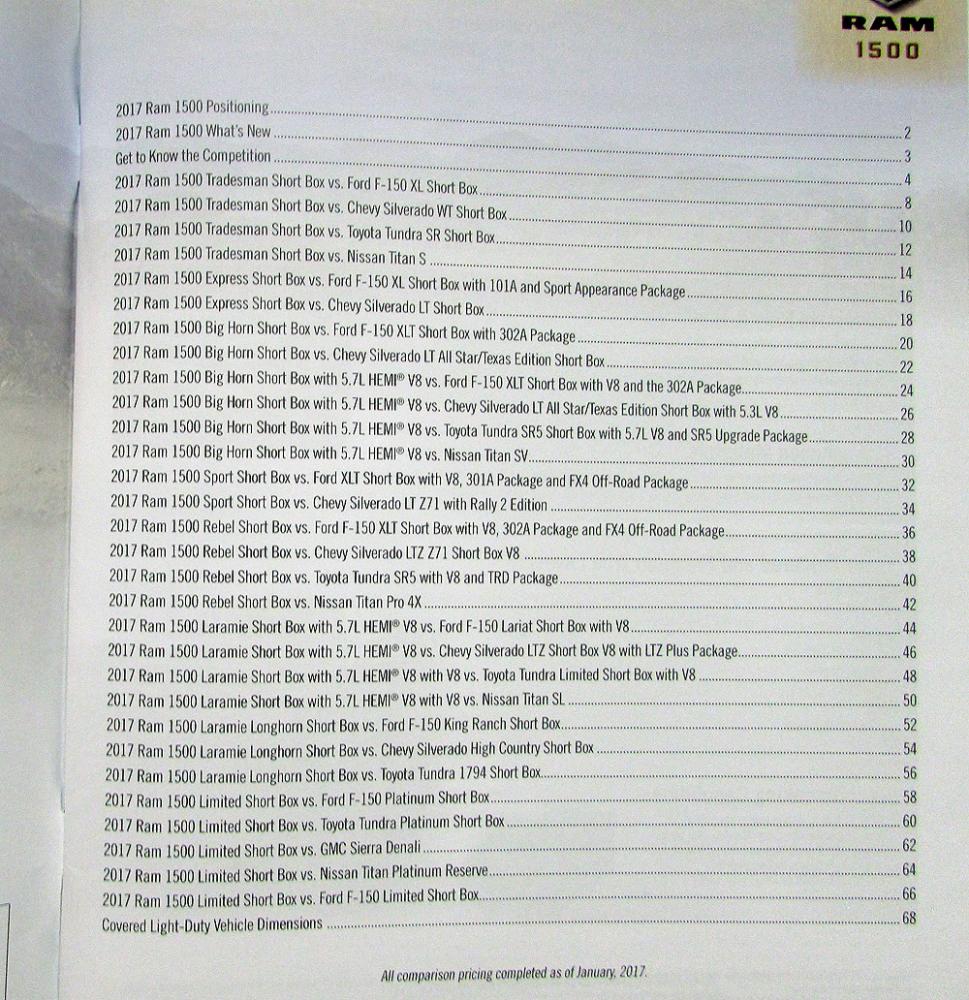 Ram Engine. Compare Sheet.pdf 2017 RAM 1500 Pickup Truck Competitive Comparisons Dealer Only Guide ...