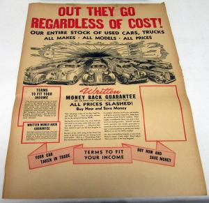 1937 Ford Dealer Poster Used Car Sale All Makes Car Truck Original Large 17.5X24