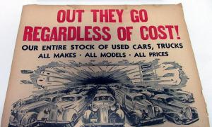 1937 Ford Dealer Poster Used Car Sale All Makes Car Truck Original Large 17.5X24