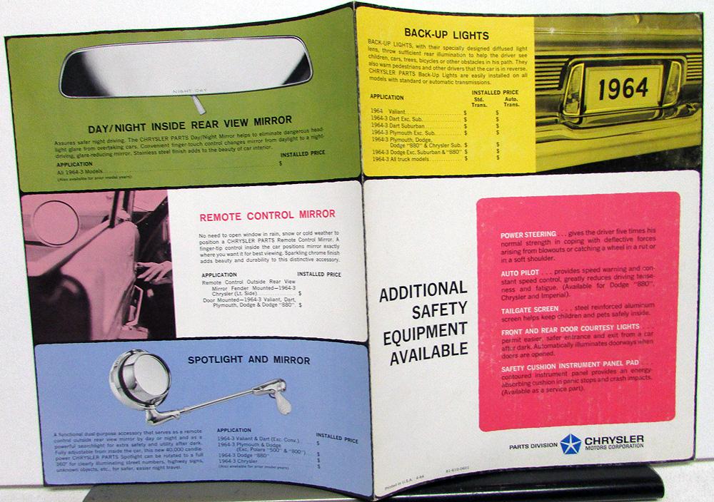 1964 Chrysler Parts Accessories Sales Brochure Plymouth Dodge Car & Truck
