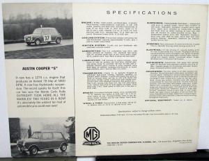 1967 Austin Cooper S Dealer Sales Data Sheet Features Specifications Orig