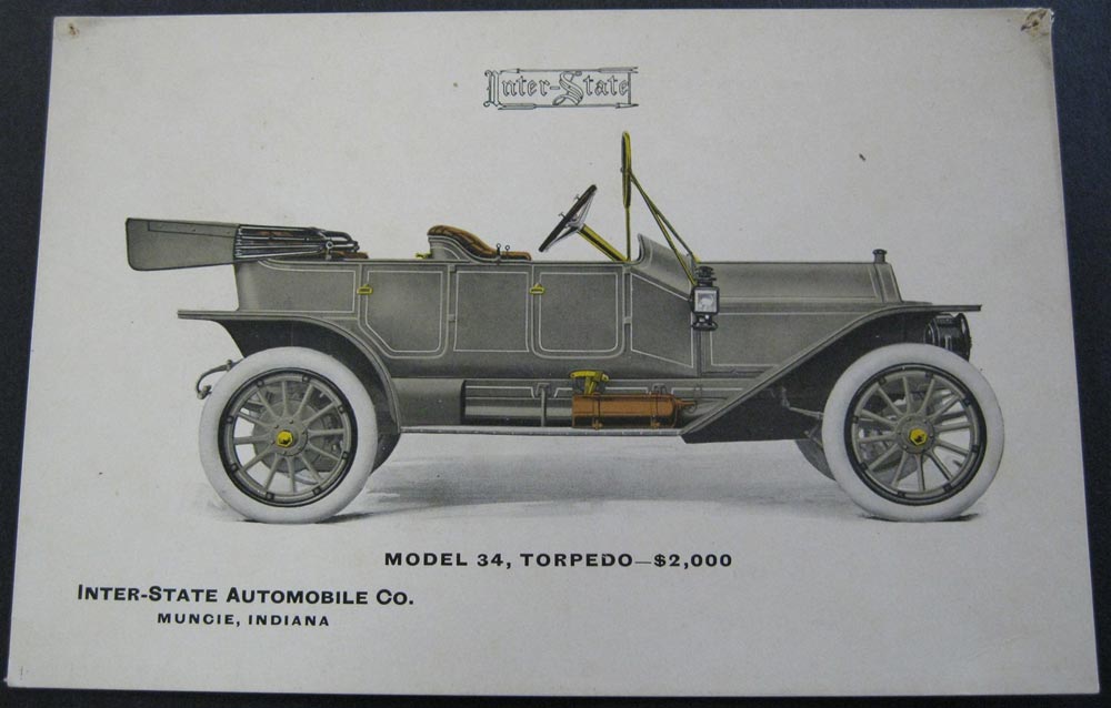 1910 Inter State Model 34 Torpedo Card Pre 1916 Brass Era Original