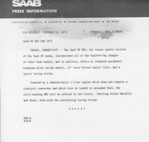 1975 Saab 99 EMS Press Photo and Release 0039