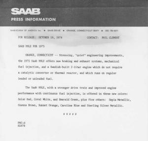 1975 Saab 99 LE Press Photo and Release 0040
