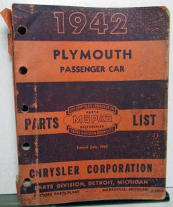 1942 Plymouth P14 Passenger Car Dealer Parts List Book Manual Original Mopar 42