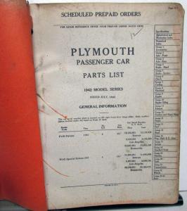 1942 Plymouth P14 Passenger Car Dealer Parts List Book Manual Original Mopar 42