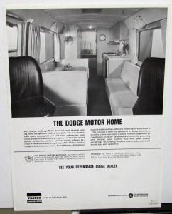 1967 Dodge Motor Home Dealer Sales Data Sheet Vintage RV Camper Travco