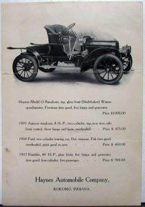 1904 05 06 07 Haynes Auto Price List Used Cars Flyer Pre 1916 Brass Era Original