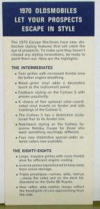 1970 Oldsmobile Cutlass 88  98 Toronado Sales Card Features & Options Blue Orig