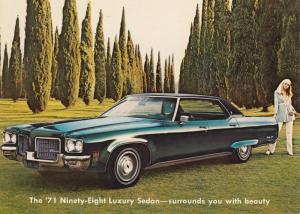 1971 Oldsmobile Ninety-Eight Luxury Sedan Postcard Dean Wible Oldsmobile