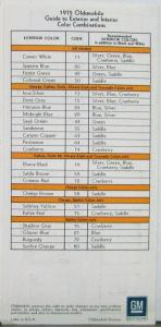 1975 Oldsmobile Exterior Colors Paint Chips & Interior Color Combos Sales Folder