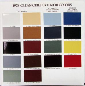 1978 Oldsmobile Exterior Colors Paint Chips & Interior Color Combos Sales Folder