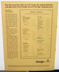 1972 Dodge Truck Dealer Camper Pickup Informational Brochure RV Trailering