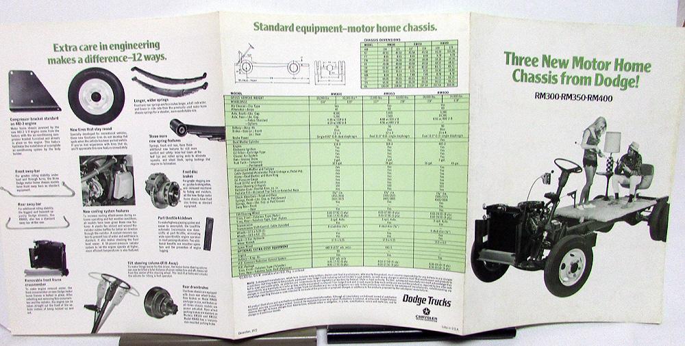 1973 Dodge Motor Home Chassis Dealer Sales Brochure RM300 350 400 RV