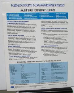 1992 Ford Econoline Class A Motor Home Chassis Dealer Sales Data Sheet RV Camper