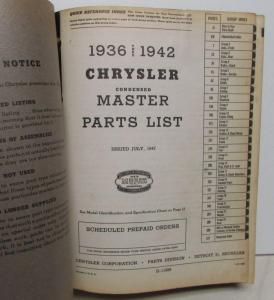 1936 1937 1938 1939 1940 1941 1942 Chrysler Parts Book Manual Car Original Mopar
